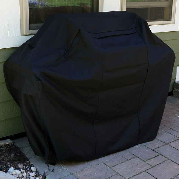 Sunnydaze Heavy-Duty 300D Polyester Waterproof Black Grill Cover - 72-Inch - Black|Black
