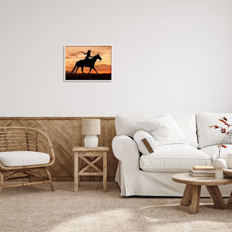 Stupell Cowgirl Sunset Silhouette Southwestern Horse Field Landscape Framed Wall Art