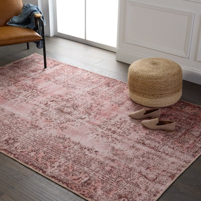 Machine Washable Kate Lester + Jaipur Living Berxley Medallion Rose and Maroon Area Rug