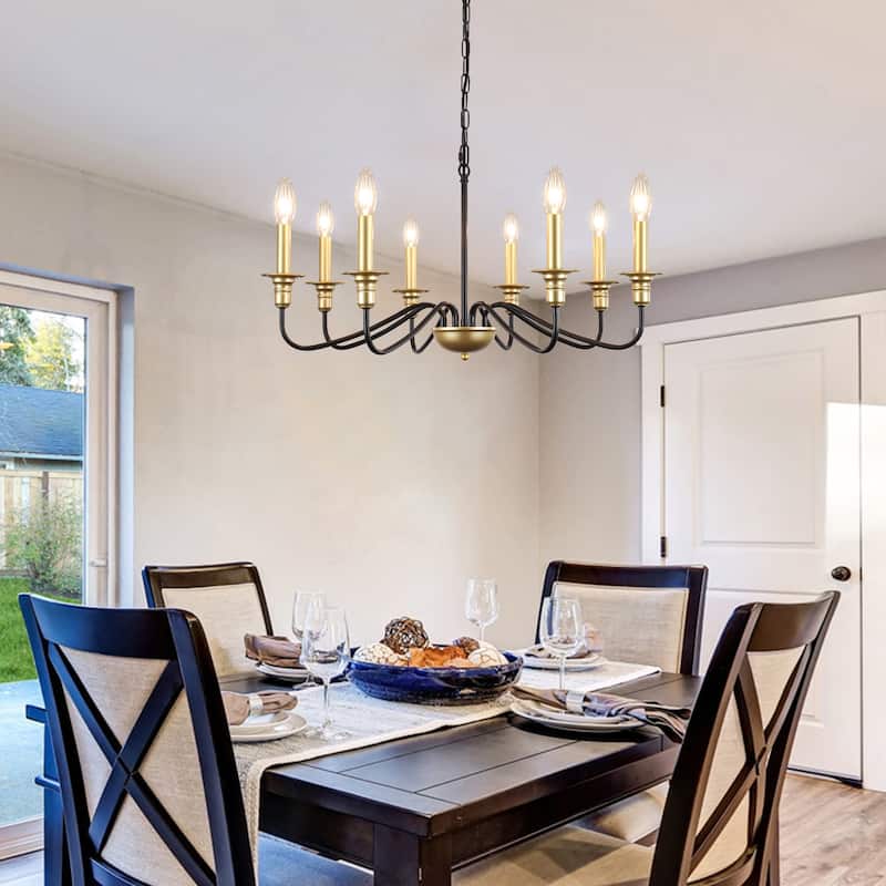 8-Light American Country Design Chandelier, Candle Style Chandelier for Dining Room Living Room Bedroom Kitchen - N/A