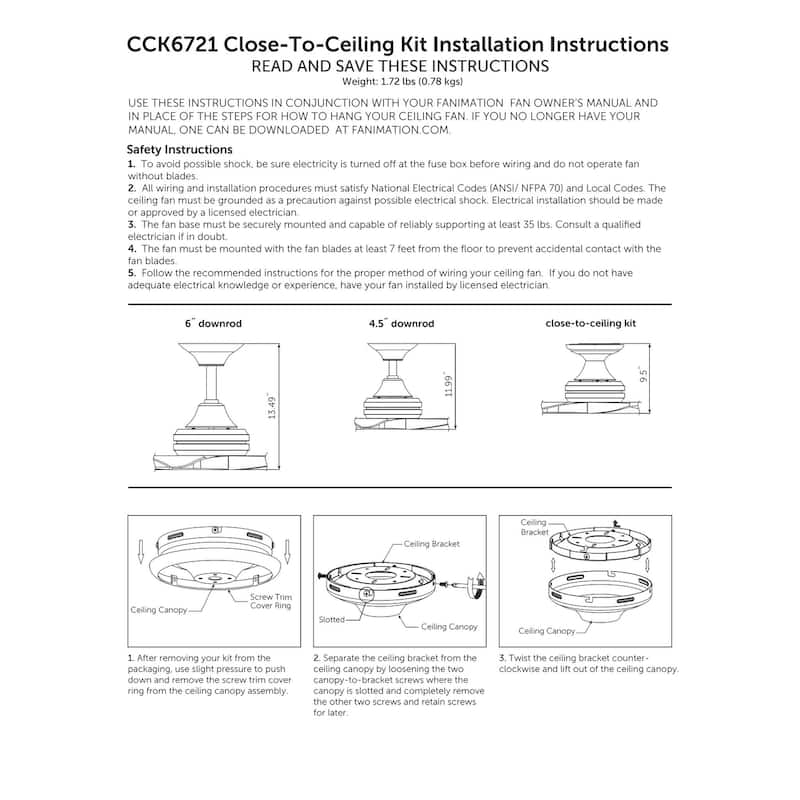 Fanimation Spitfire Ceiling Fan Close to Ceiling Kit