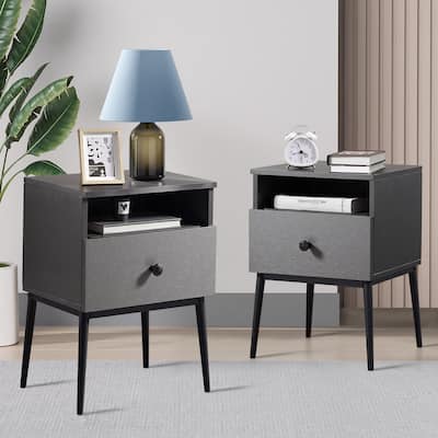 VECELO Modern 1-Drawer Wood Nightstand Set of 2