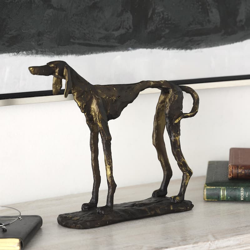 Polystone Dog Distressed Slim Frame Decorative Sculpture with Gold Accents - Bronze - Roche River Decor