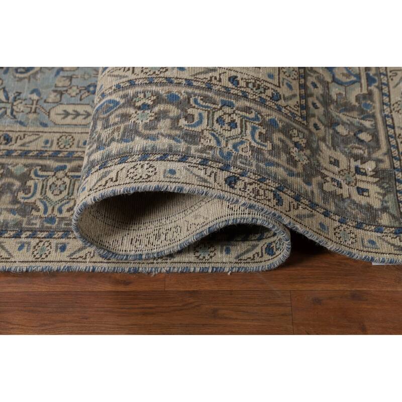 Light Blue Geometric Tabriz Persian Rug Hand-Knotted Wool Carpet - 6'7"x 9'4"