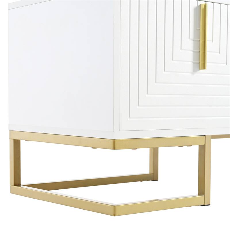 Modern TV Stand with Metal Legs and Gold Handles