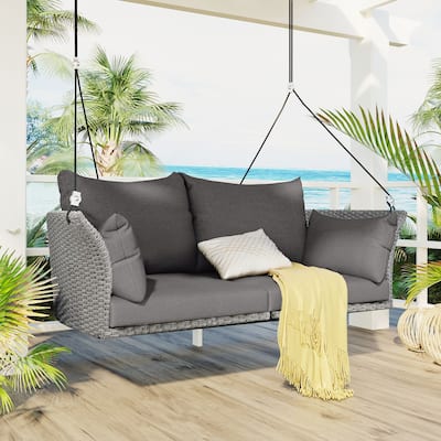 Rattan Woven Porch Swing With Ropes