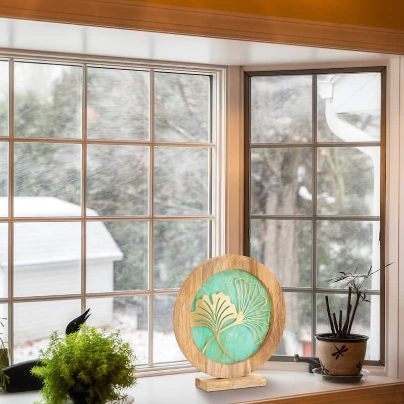 River of Goods Round Decorative Stained Glass Mango Wood Stand - 13" x 3" x 14"