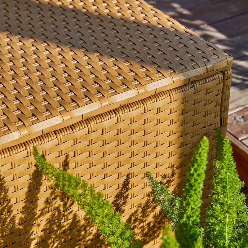 Outdoor 52.75"W 140 Gallon Patio Oversize Wicker Storage Bench Deck Box - 52.75"W x 29"D x 26"H