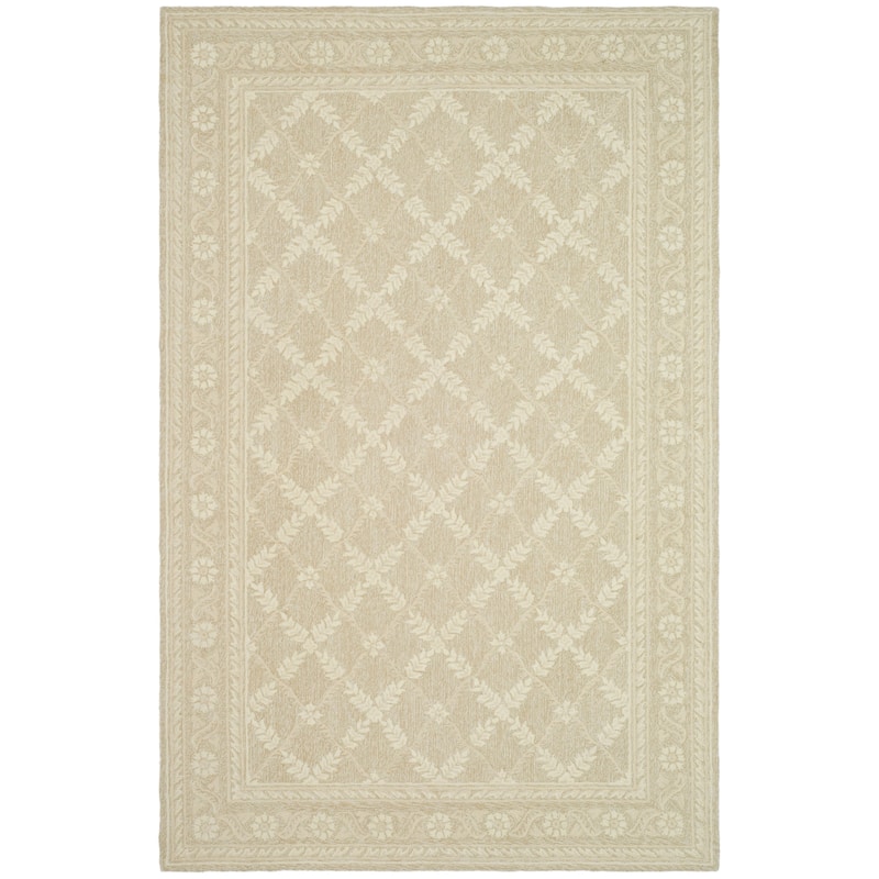 SAFAVIEH Handmade Wilton Lizette Country Floral Wool Rug - 8'6" x 11'6" - Taupe/Ivory