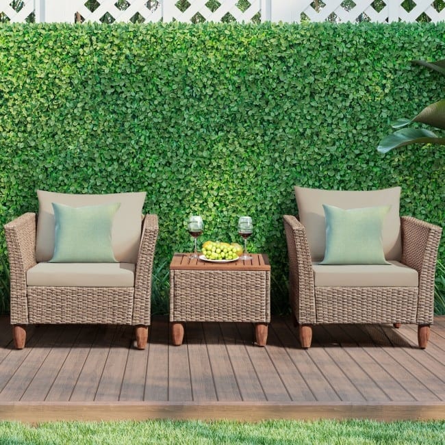 3 Pieces Patio Rattan Furniture Set with Washable Cushion for Yard Porch - 29" x 27" x 28"(L x W x H)