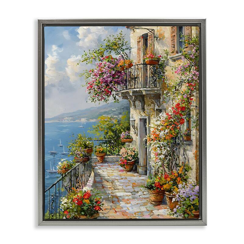 Stupell Botanical Lined Seaside Framed Floater Canvas Wall Art Design By Franklyn Gregory - 17 x 21 - Grey