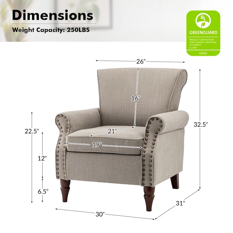 Nyctelius Upholstered Comfy Accent chair with Turned Wooden Legs and Nailhead Trim Set of 2 by HULALA HOME