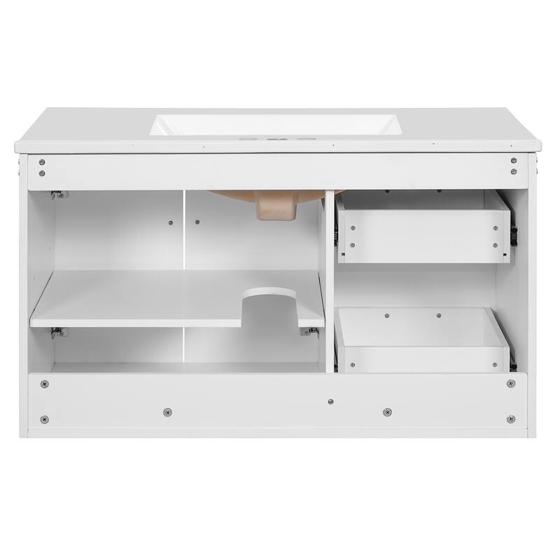 GDFStudio - Ardwell Modern Wall-Mounted Bathroom Vanity with 3 Holes Single Ceramic Sink, 2 Storage Drawers & Adjustable Shelf