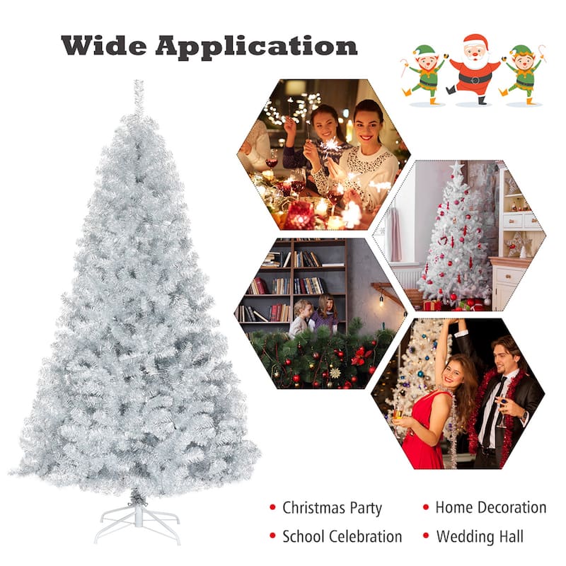Gymax 7.5 FT Silver Tinsel Christmas Tree Artificial Hinged Tree - See Details