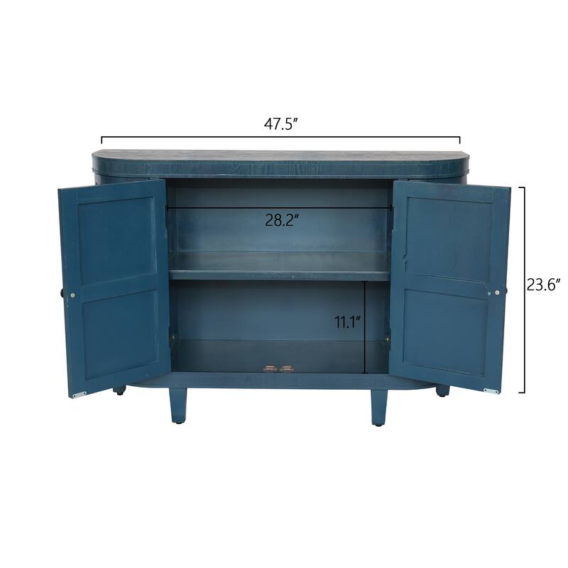 47in Oval Storage Cabinet 4 Doors Fluted Curved Edge Sliding Door for Living Room Kitchen