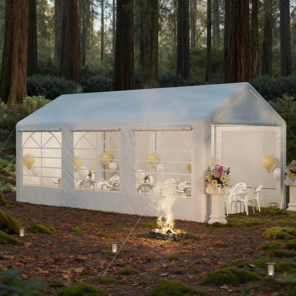 White Party Tent 10' x 20' Heavy Duty Party Tent Large Canopy Tent, Sun Shade Shelter