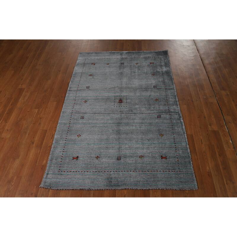 Hand Knotted Oriental 100% Wool Carpet Tribal Animal Pictorial Greys & Charcoal Gabbeh Area Rug - 5' 10'' X 3' 11''