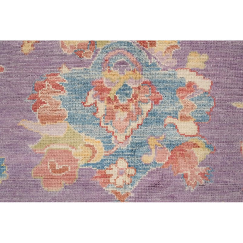 Hand Knotted Oriental 100% Wool Carpet Transitional Floral Purples Oushak Area Rug - 6' 8'' X 5' 1''