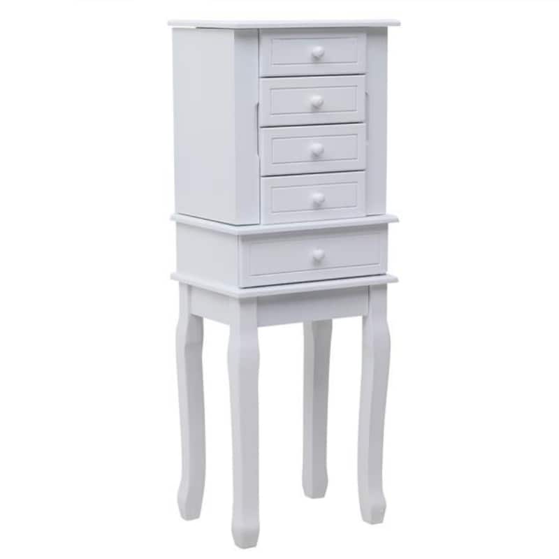 Standing Jewelry Armoire with Mirror, 5 Drawers & 14 Necklace Hooks, Jewelry Cabinet Chest with Removable Ring Storage Slot and