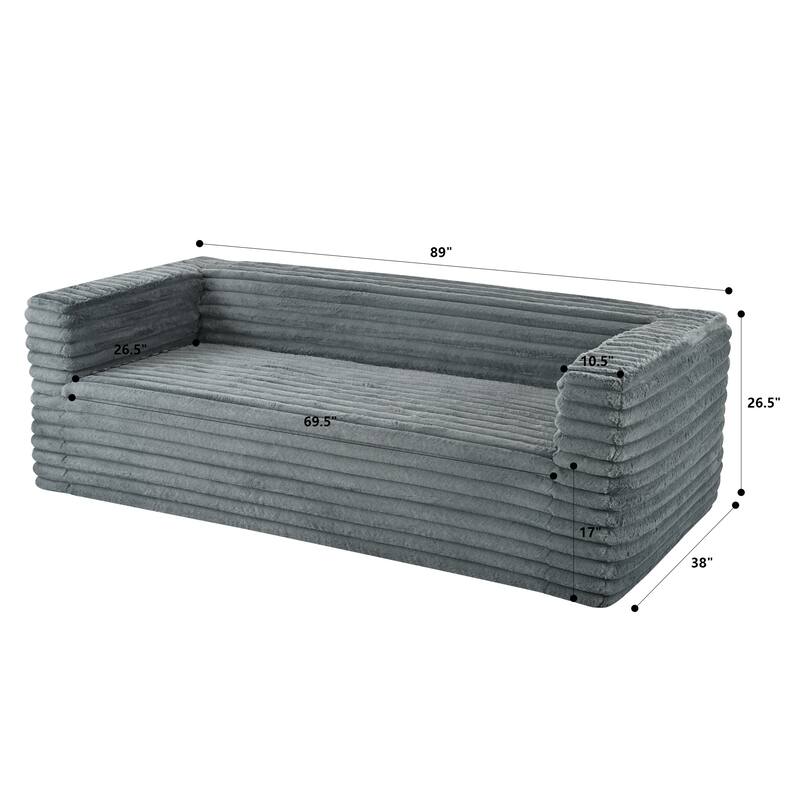 89" Corduroy Sofa, Plush 3-Seater with Square Arms for Living Room, Small Spaces, or Office