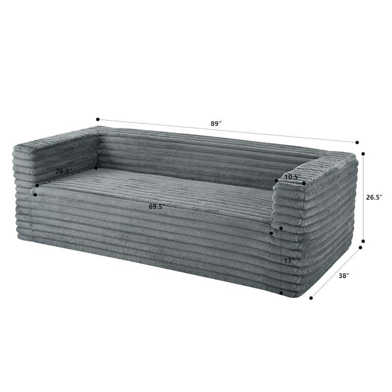Luxury 89" Corduroy Sofa with Square Arms - No Assembly Required, Ultra-Soft 3-Seat Couch for Living Room and Apartment