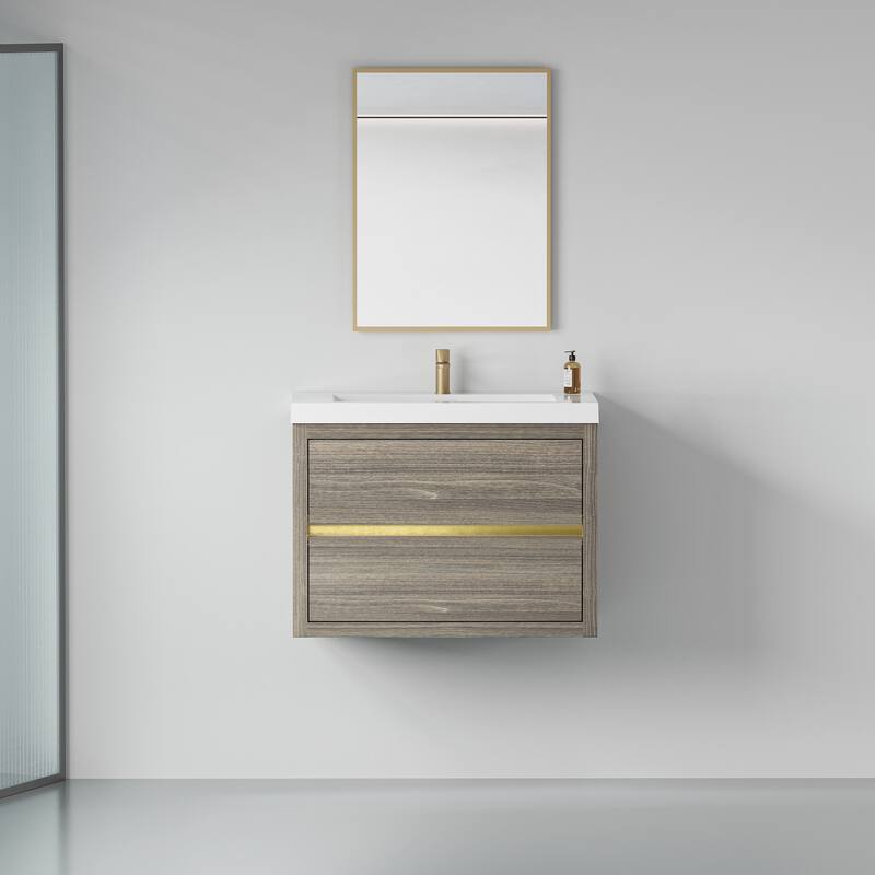 36" Floating Bathroom Vanity with Stone Resin Countertop, Soft Close Drawers, and U-Shaped Drain Design - 29.53in L Wood - 29.53in L Grey Ash
