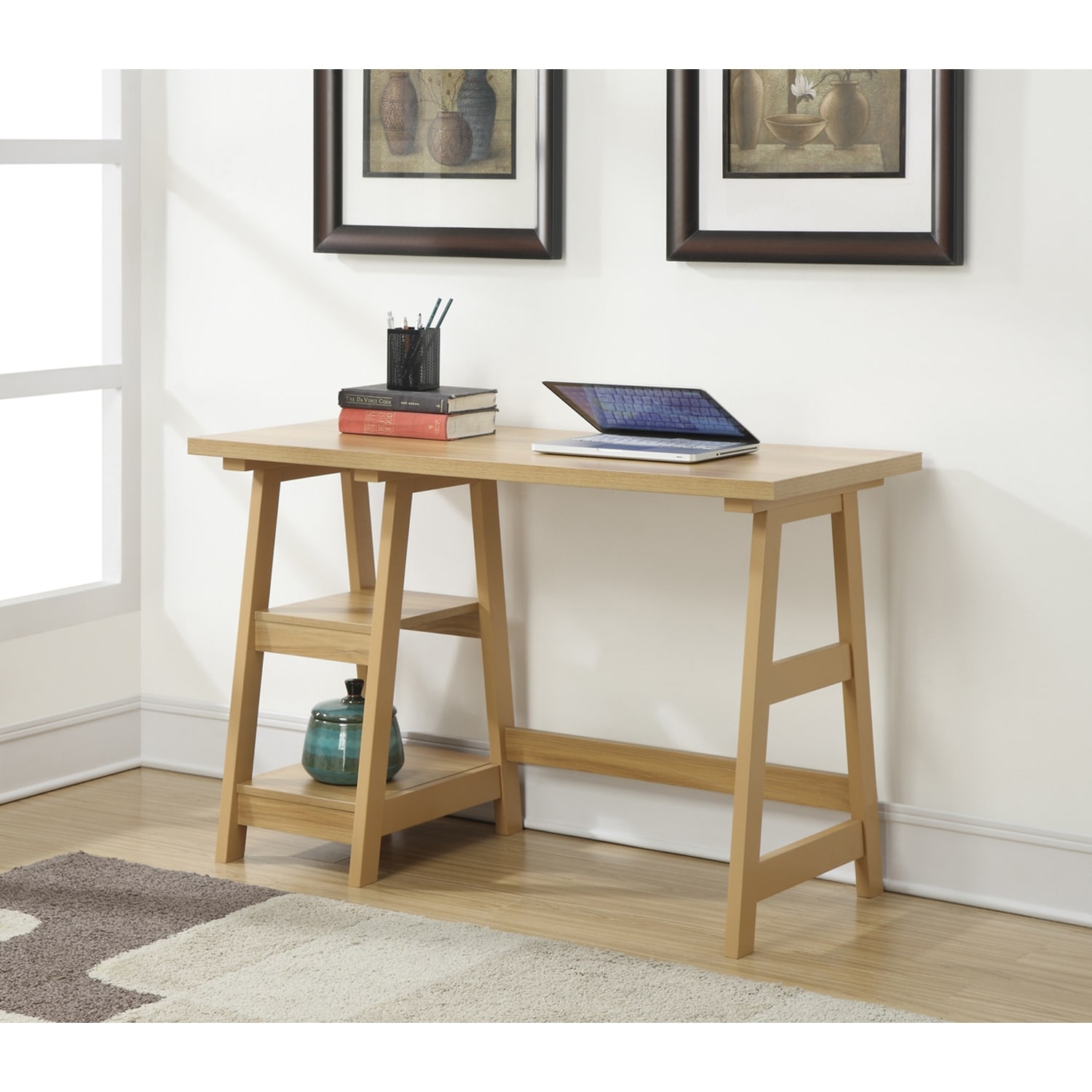 Desk with Shelves - Southwestern Style Writing Computer Workstation, Light Oak Finish
