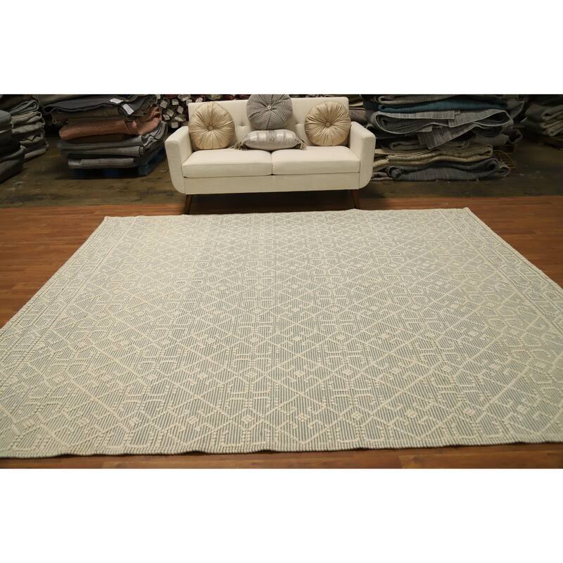 Hand Knotted Oriental 100% Wool Carpet Modern Geometric Greys & Charcoal Modern Gotti Design Area Rug - 9' 9'' X 8' 0''