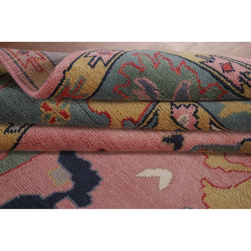 Pink Oushak Oriental Area Rug Hand-Knotted Wool Carpet - 8'10" x 12'0"