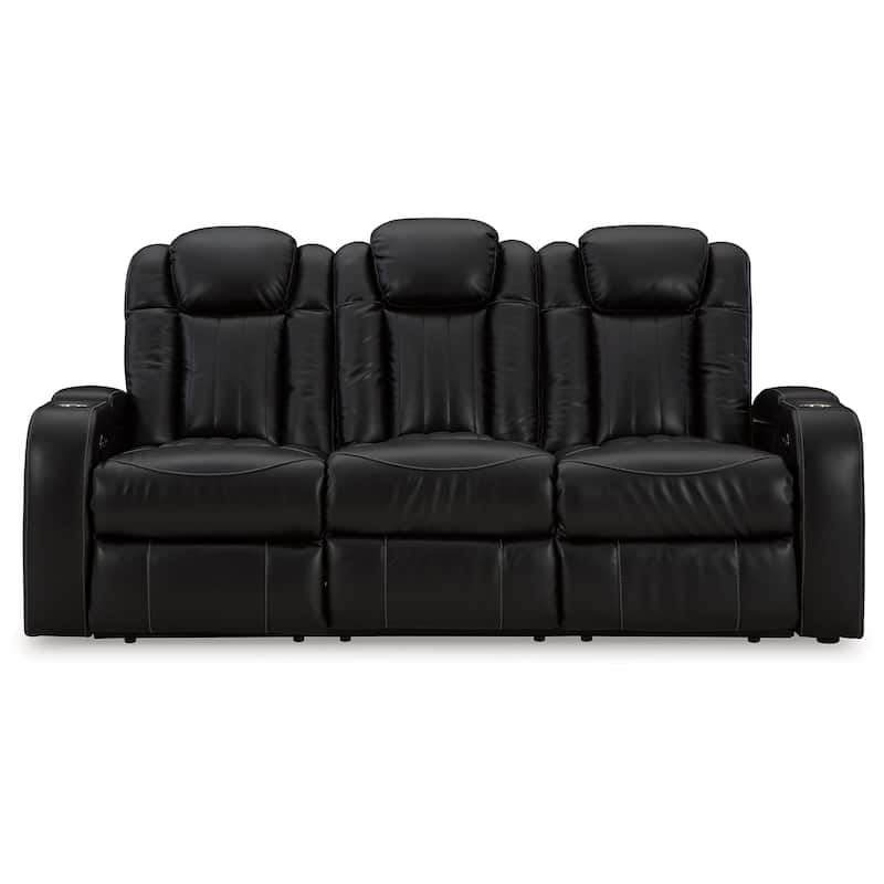 Aven Power Recliner Sofa, LED, Midnight Blue Faux Leather, 86 Inch