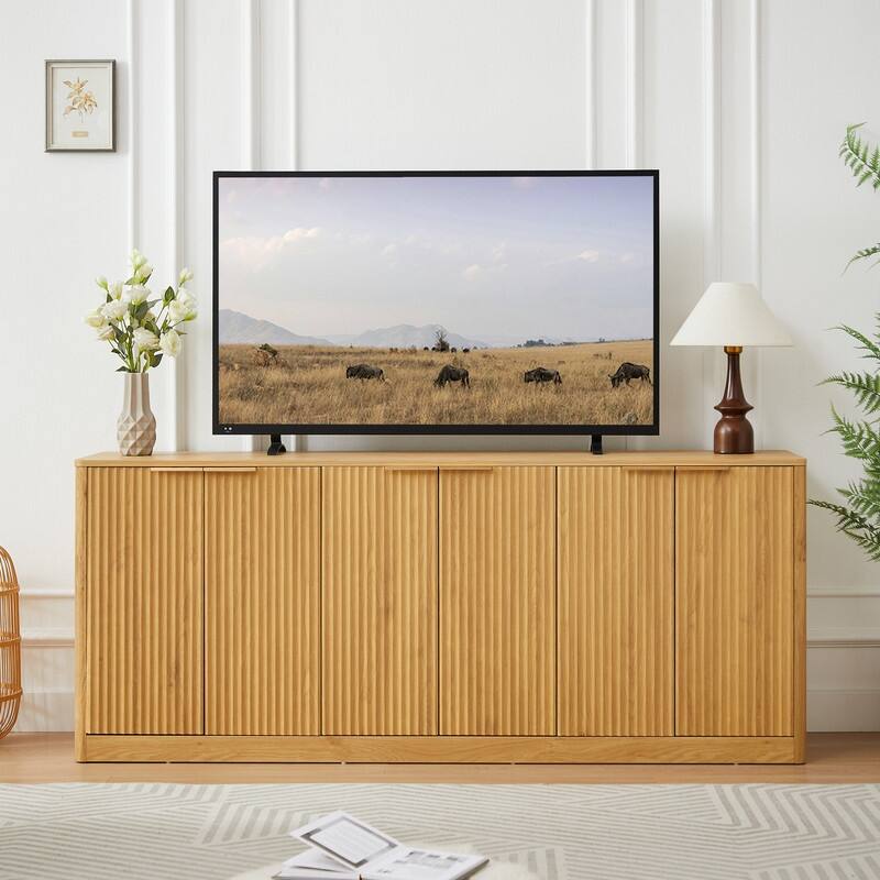 Modern 67" Fluted Buffet Sideboard Cabinet with Shelves, TV Stand Storage Cabinet with 4 Wave Doors for Organized Living Spaces