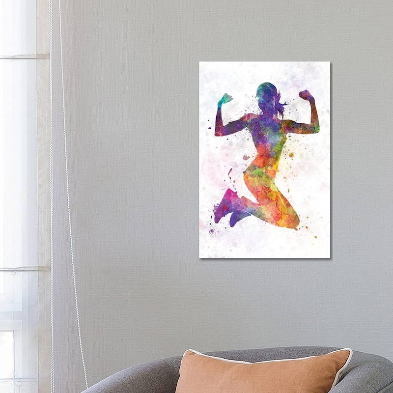 iCanvas "Woman Runner Jogger Jumping Powerful" by Paul Rommer Canvas Print - 26x18x1.5