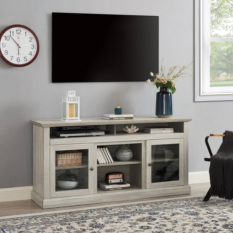 Minimalist TV Media Stand Gray Entertainment Console Center for TV Up to 65" with Open Storage Shelves