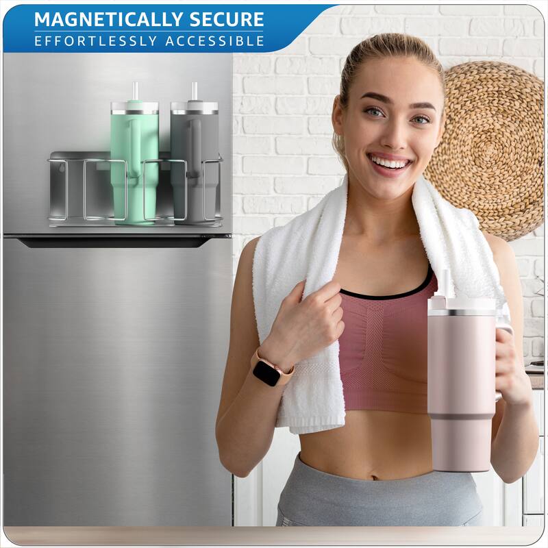 Sorbus Magnetic Stanley Cup Holder for 3 Cups, Set of 2 Water Bottle Organizer with Magnet Mount, Adhesive Tape, Screws