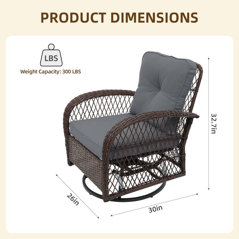 Patio Watcher 2-Piece Outdoor Brown Rattan 360 Degree Swing Patio Conversation Chair Set with Cushions
