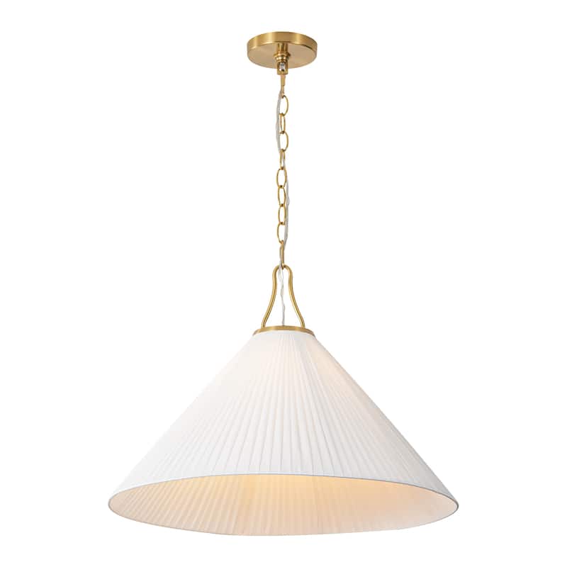Rennnsan 1-Light Modern Brass Pleated Cone Pendant for Dining Room & Kitchen - 22 in. W x 16.5 in. H