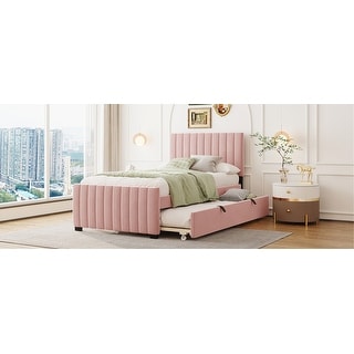 Luxurious Velvet Upholstered Platform Bed with Twin Trundle for Ultimate Comfort