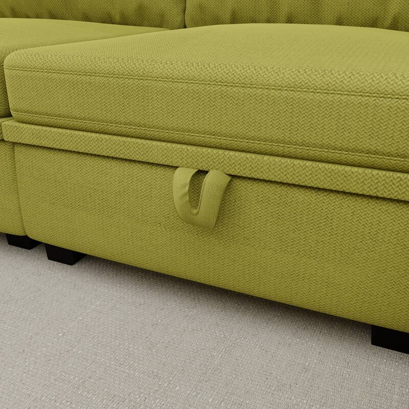 6-Seat U-Shaped Modular Reversible Sectional Sofa with Storage Ottoman