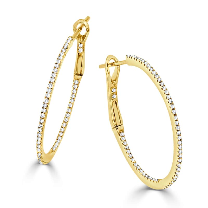 Joelle Collection Inside Out Diamond Round Hoops Earrings 1.25" 14K Gold 1/2ct TDW - Yellow