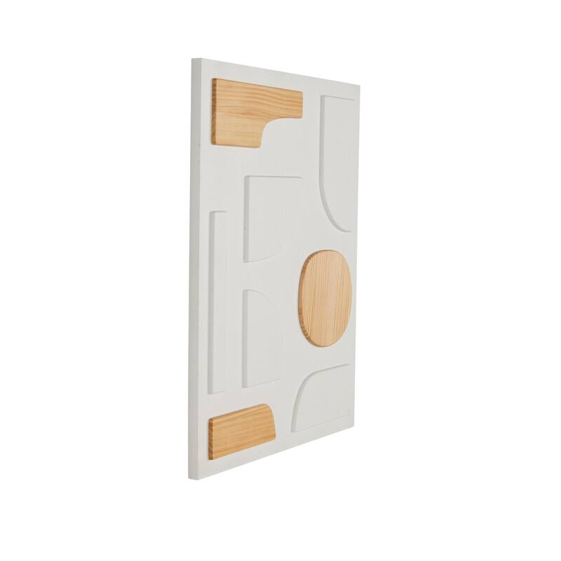 White Wood Dimensional Art Deco Shapes Geometric Home Wall Decor with Brown Accents