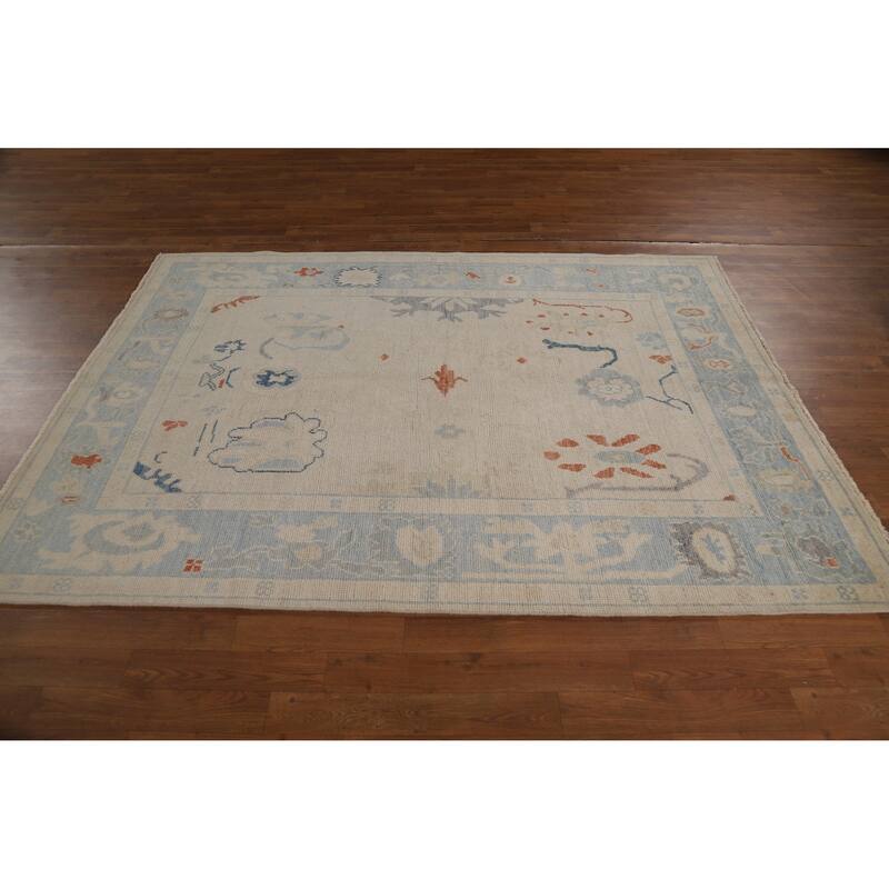 Vegetable Dye Beige Oushak Turkish Rug Hand-Knotted Wool Carpet - 5'2"x 7'0"