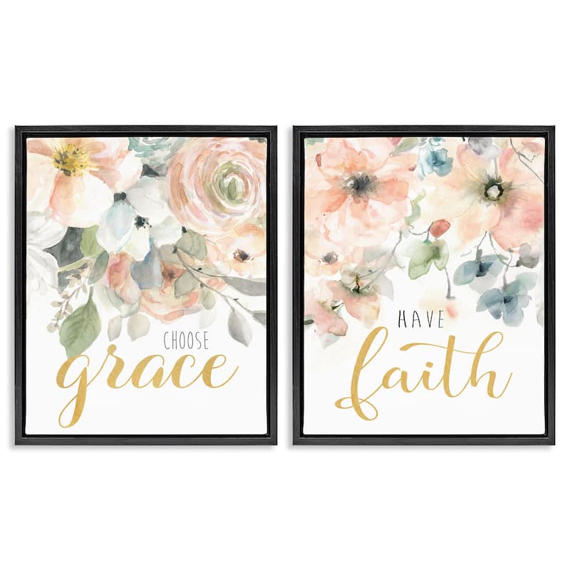 Stupell Spiritual Phrases on Florals Framed Floater Canvas Wall Art Design By Carol Robinson (Set of 2) - 25 x 31 - Black