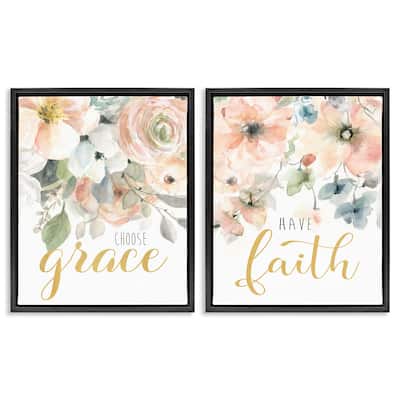 Stupell Spiritual Phrases on Florals Framed Floater Canvas Wall Art Design By Carol Robinson (Set of 2)