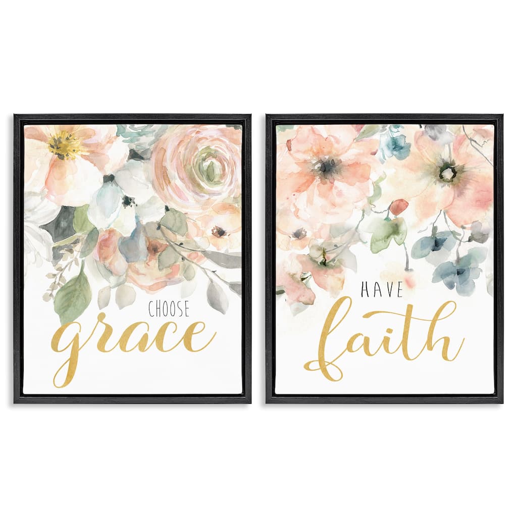 Stupell Spiritual Phrases on Florals Framed Floater Canvas Wall Art Design By Carol Robinson (Set of 2)