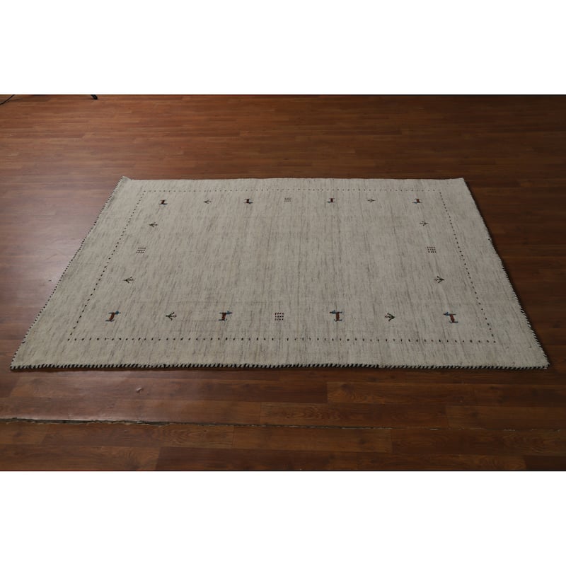 Hand Knotted Oriental 100% Wool Carpet Tribal Animal Pictorial Beige & Ivories Gabbeh Area Rug - 5' 10'' X 4' 4''
