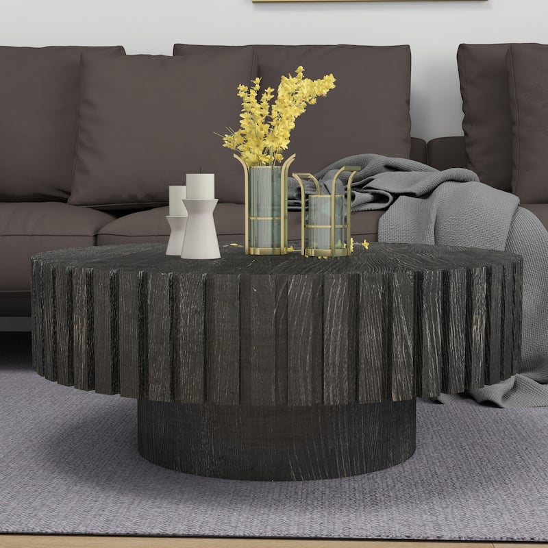 Contemporary Round Coffee Table – 31.4" Organic Wood Finish with Minimalist Aesthetic for Living & Dining Spaces - Black