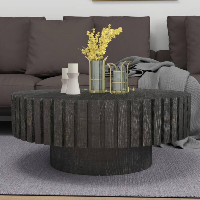 Round Coffee Table Wooden Accent Table with Solid Wood Base Living Room Table