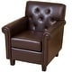 preview thumbnail 2 of 3, Roomfitters Faux Leather Accent Chair with Rolled Arms and Tapered Legs, Upholstered Armchair for Living Room or Study, Brown