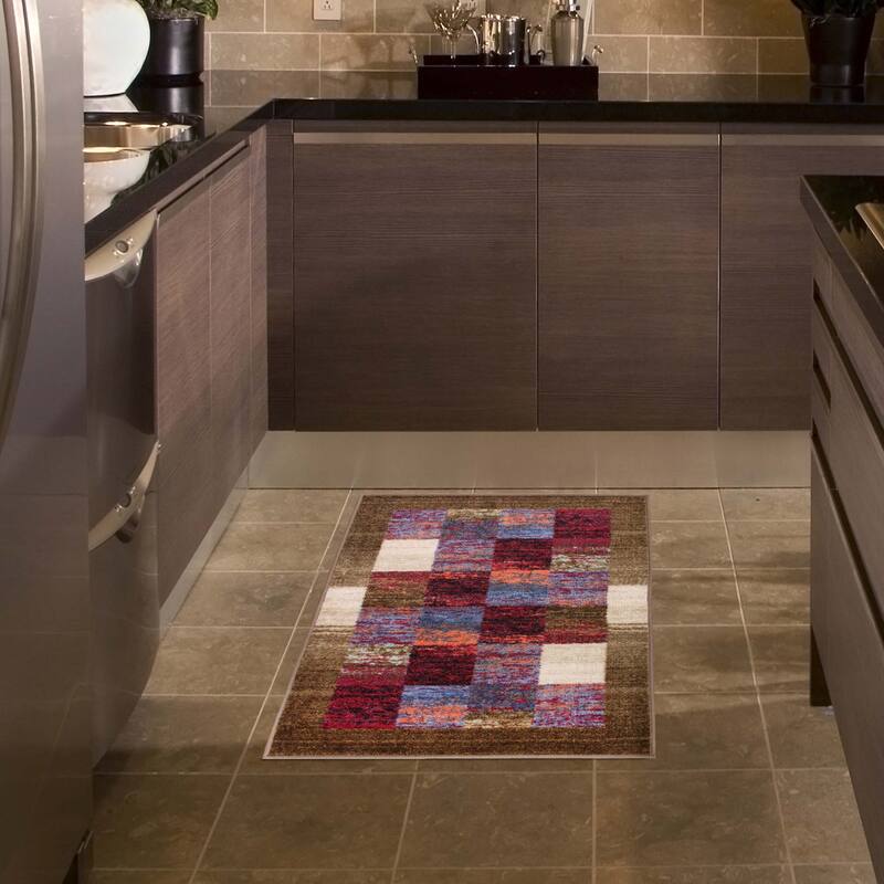 Superior Lockwood Color Block Non-Slip Washable Indoor Runner or Area Rug
