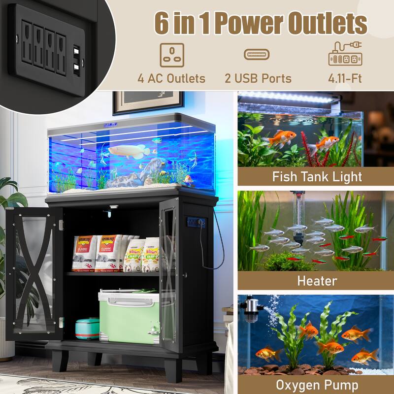 Anmytek Farmhouse 10-20 Gallon Aquarium Tank Stand with Power Outlets, Adjustable Shelves and Storage Cabinet